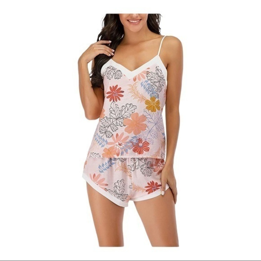 Pajama Set for Sleepwear Shorts Floral Cami Nightwear Soft Pink LARGE #2185